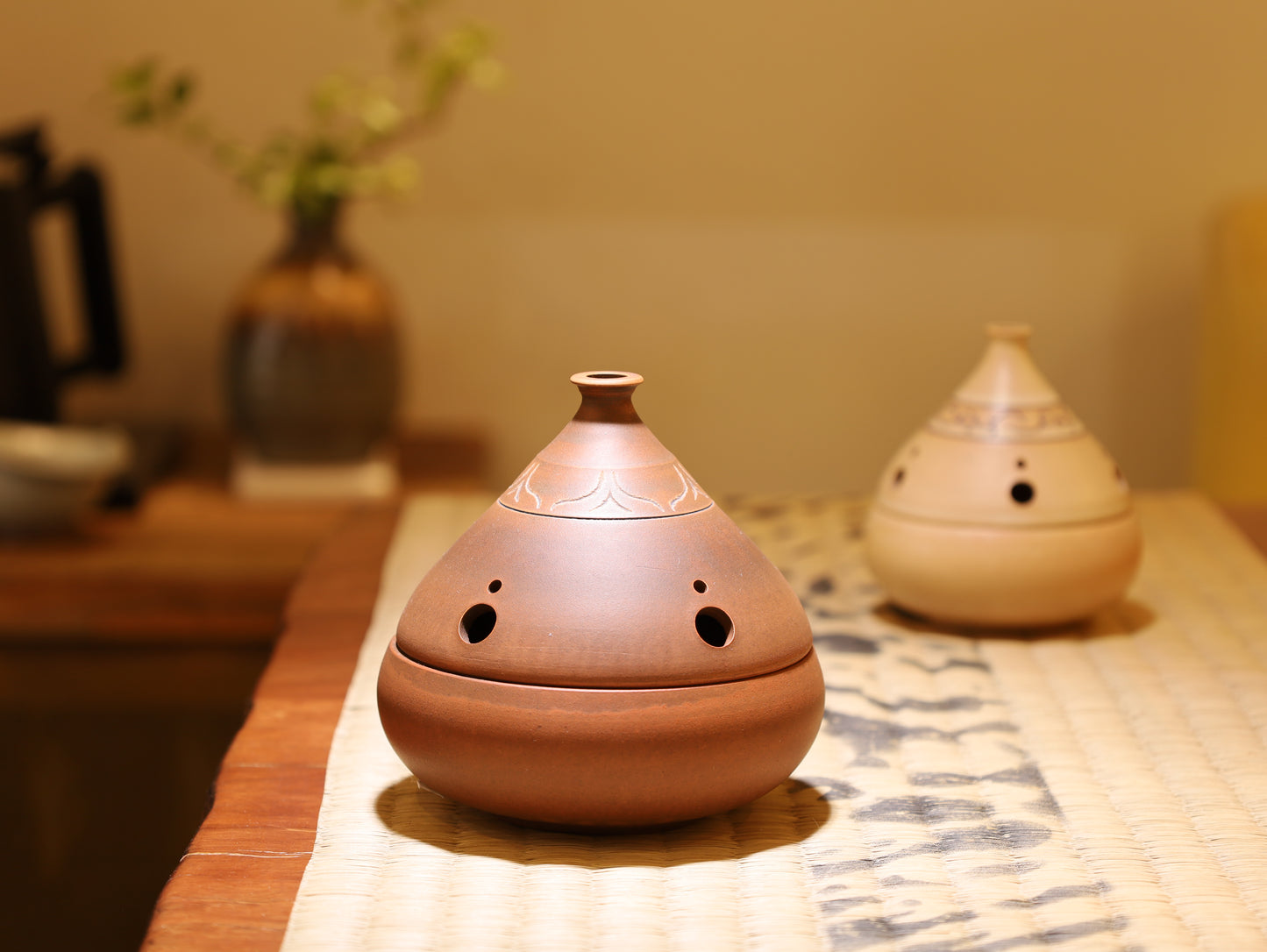 益德手工藝術香爐 茶道 雕刻陶爐 盤香放置 線香兩用 桌上擺件