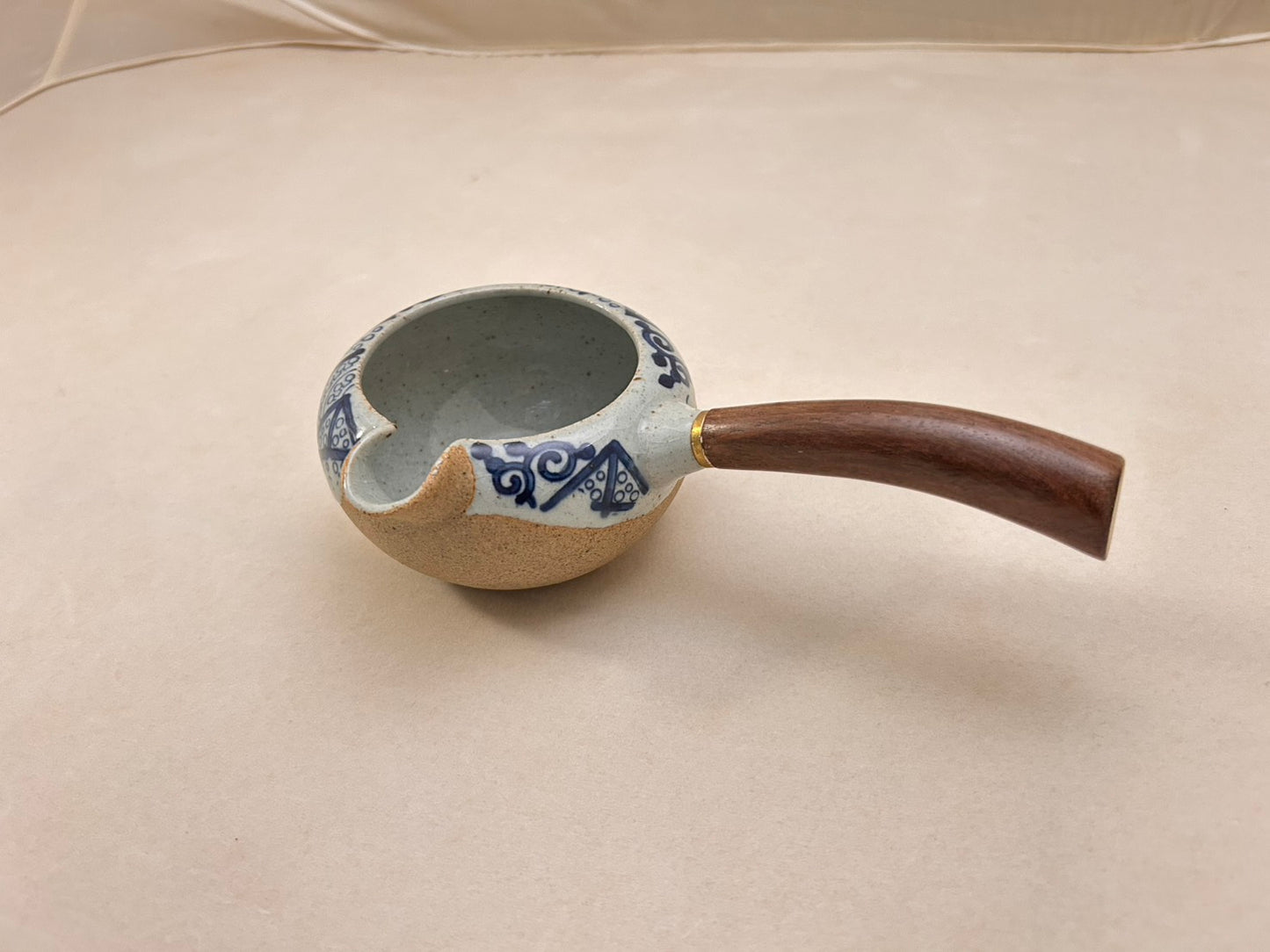 仿古手繪青花如意側把檀木茶海