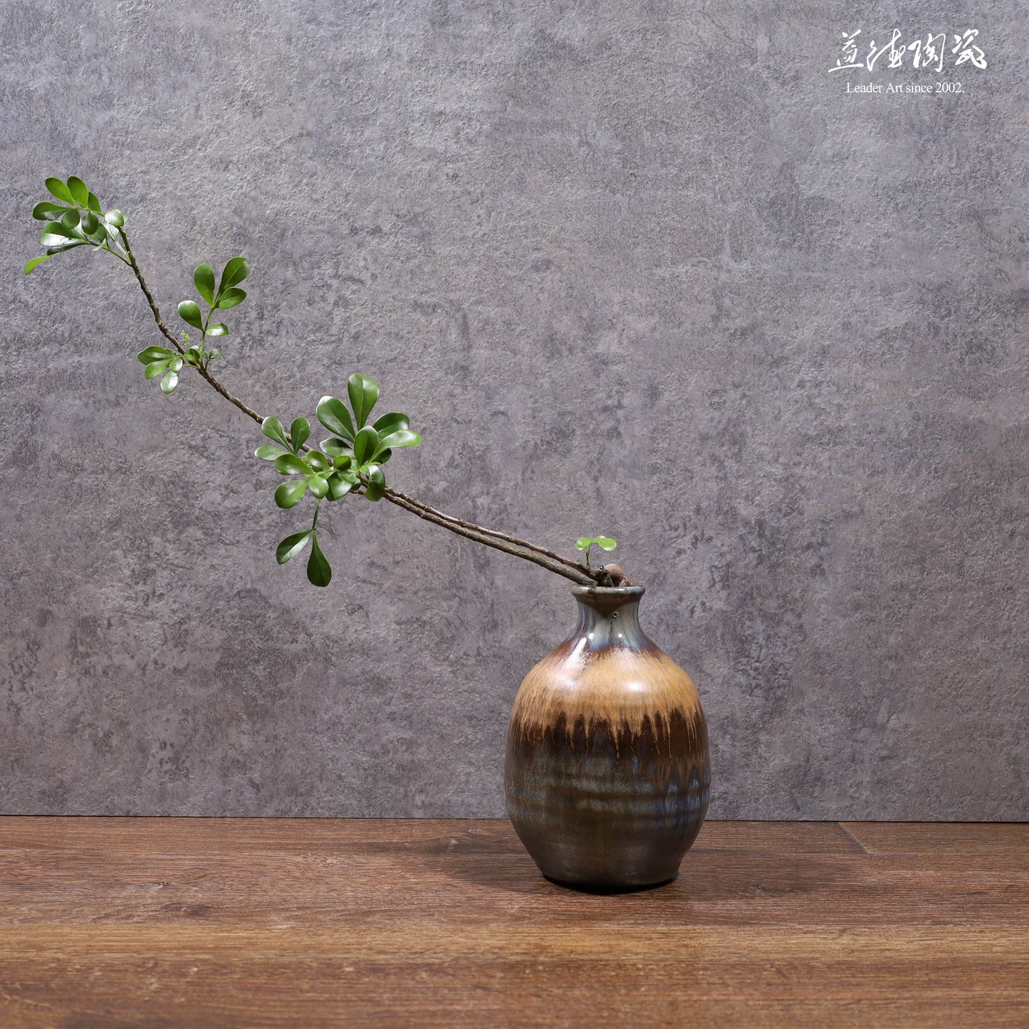 LEADER 直身灰釉藍光插花瓶 鶯歌手工拉坏柴燒花器 居家水栽陶罐植栽