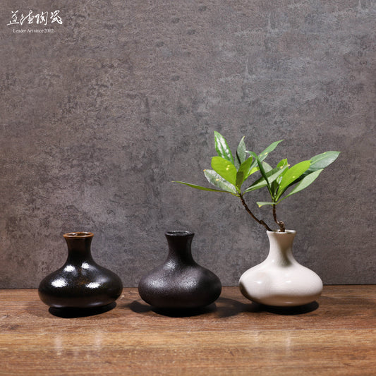 LEADER趣花瓶 手工插花器 彩陶象牙石頭茶葉末釉 居家綠植水栽植擺件