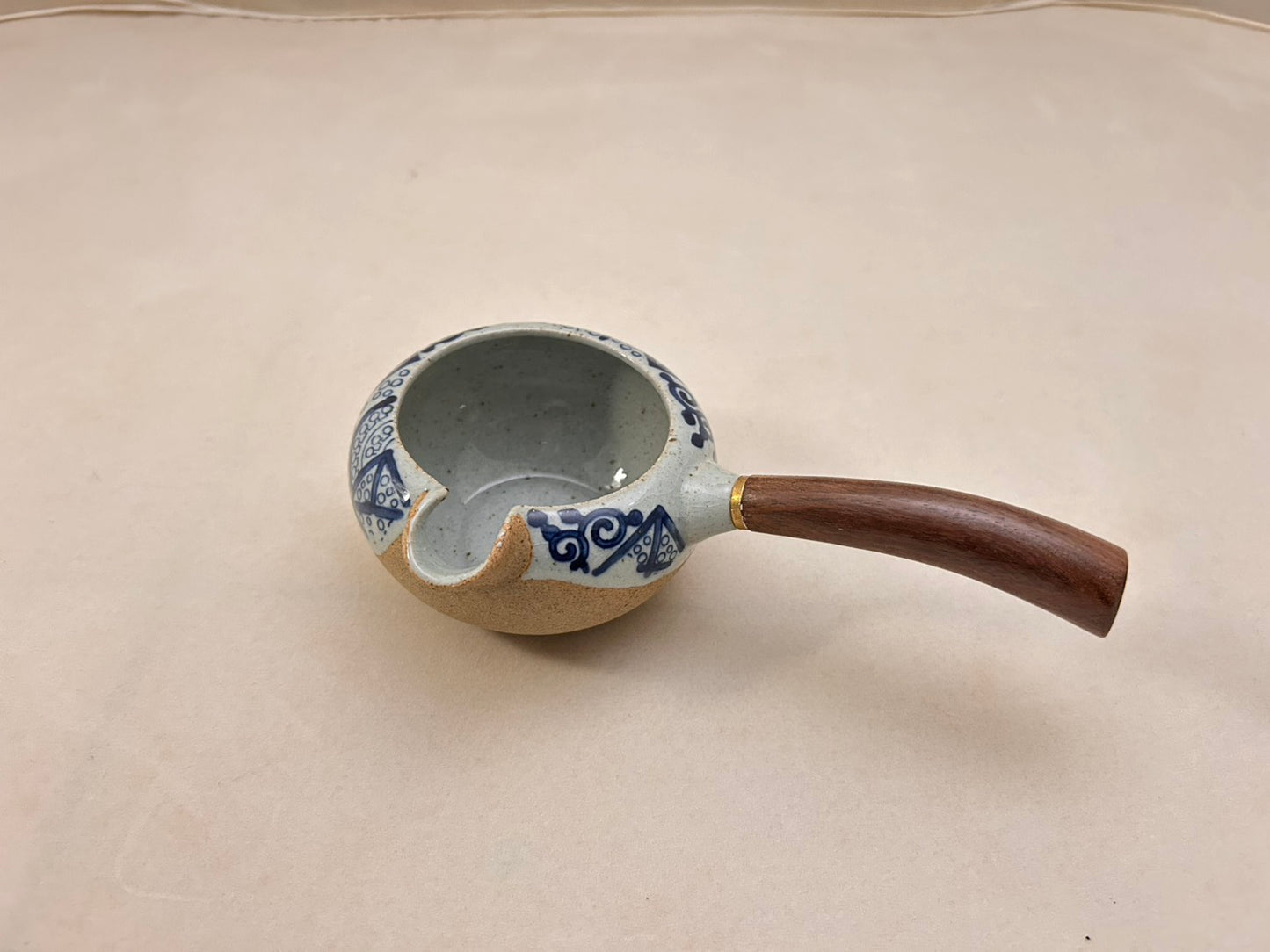 仿古手繪青花如意側把檀木茶海