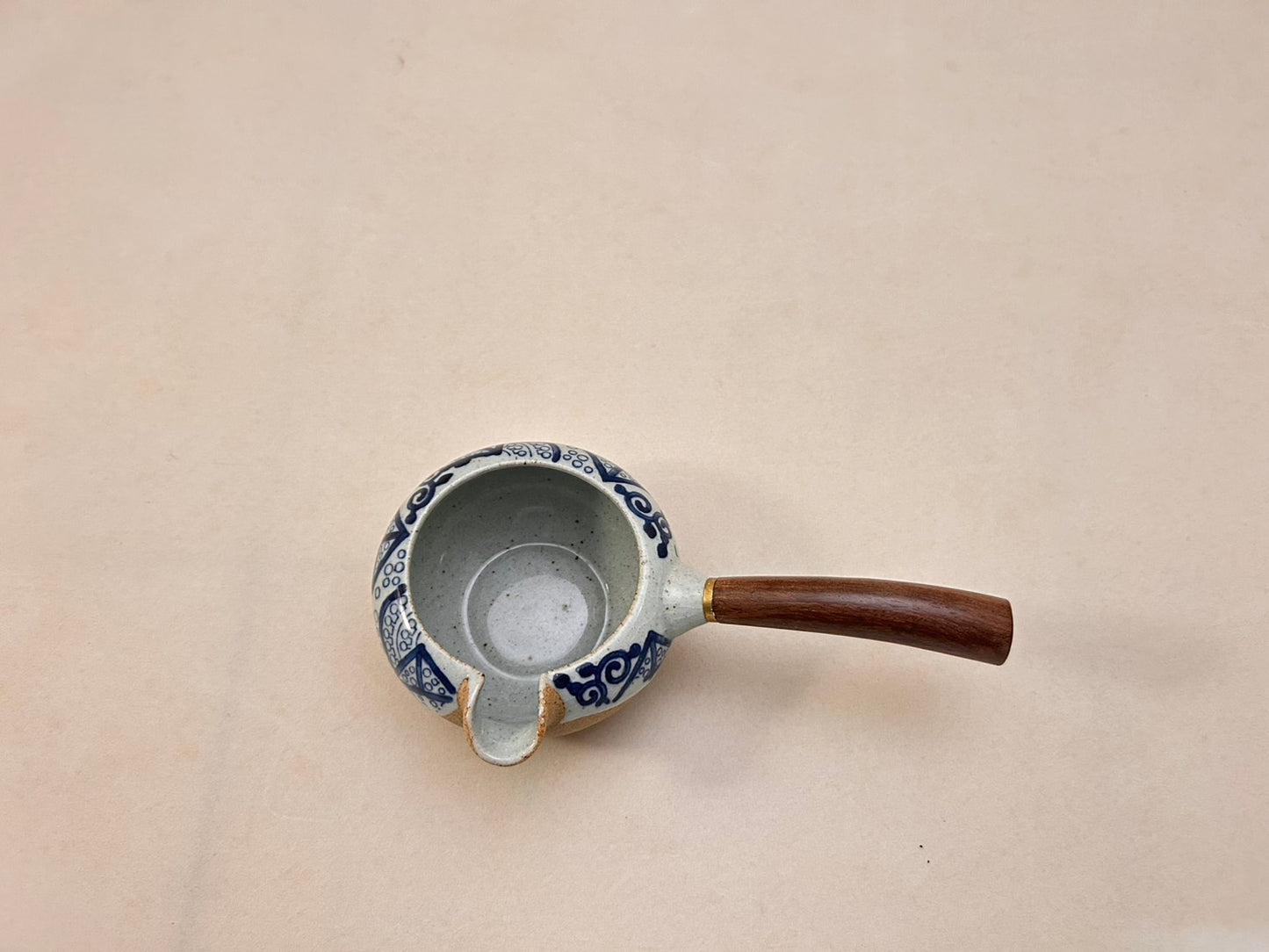 仿古手繪青花如意側把檀木茶海