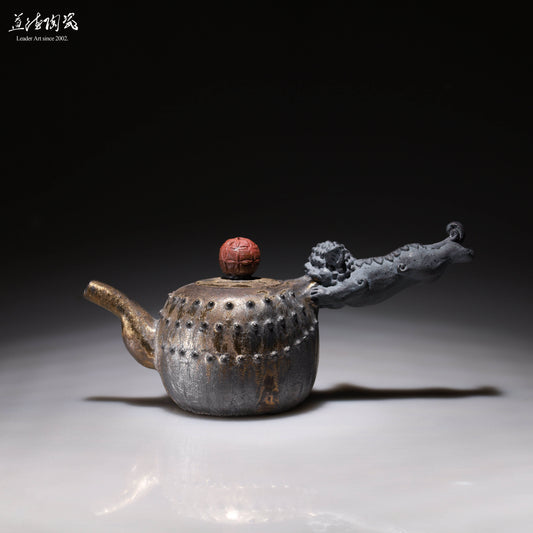 逐日 - 鐵鏽釉 [訂製] 手捏壺雕刻陶藝鶯歌茶壺名家手作陶博館